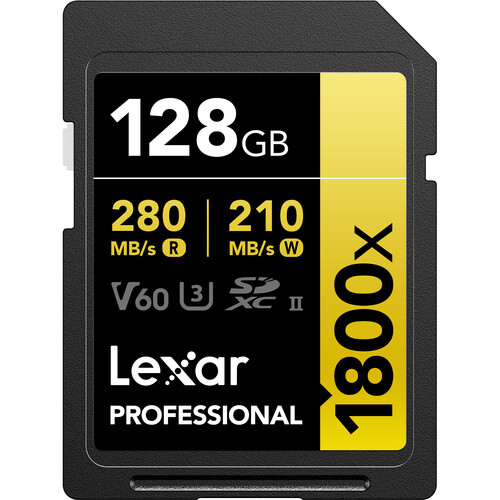 Lexar 128GB Professional 1800x UHS-II SDXC Memory Card GOLD Series
